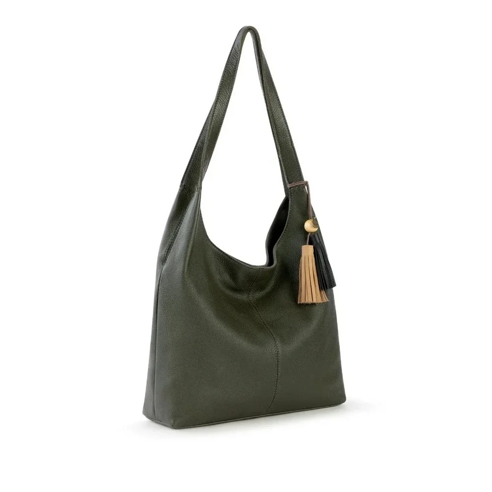 The Sak Huntley Leather Hobo Bag Moss Green Pebbled Shoulder Purse 108506 NEW